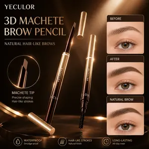 YECULOR 3D Sculpted Brow Pencil, Waterproof & Smudge Proof Eyebrow Pencil with 360° Spoolie Brush, Natural Hair-Like Strokes, Long Lasting Brow Definer, 02 Mocha Brown & 03 Light Brown