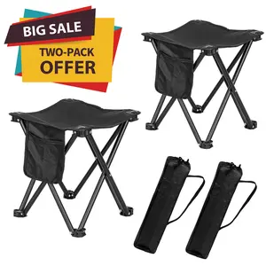 2 Pack Camping Stool, 13.8 Inch Portable Folding Stool for Outdoor Walking Hiking Fishing 400 LBS Capacity with Carry Bag, Black
