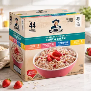 Quaker Instant Oatmeal Fruit & Cream Variety Pack - High Fibre Food, Single-Serve Breakfast Cereal Packets (44 Pack)