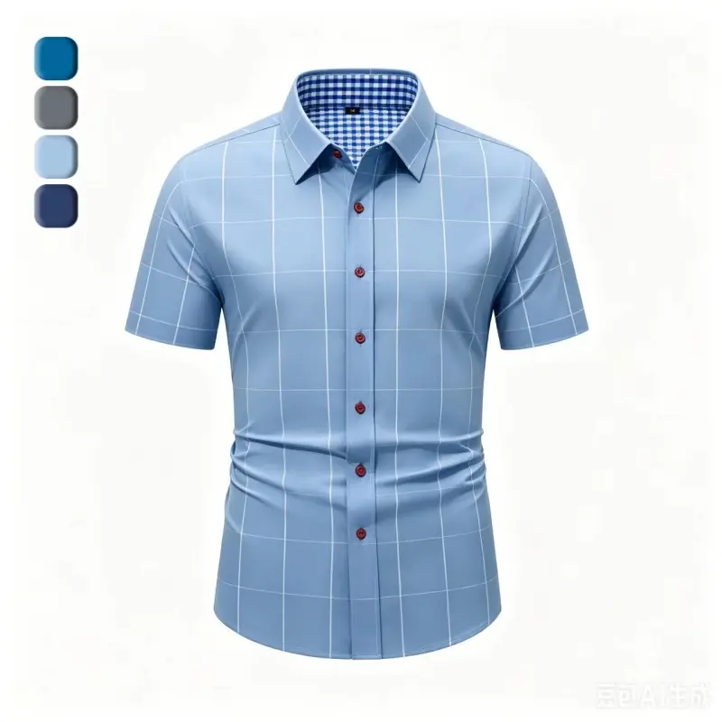 Men’s summer striped short-sleeve shirt featuring a classic notched collar and contrasting stripes; simple yet sophisticated, suitable for business commuting and everyday casual wear—a comfortable choice for men’s summer outfits.Summervibes