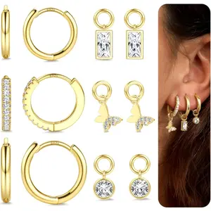 MILACOLATO Small Hoop Earrings for Women – Hypoallergenic 14K Plated Gold Hoop Cartilage Earring Stacks with Dainty Dangle Charm Non Tarnish Huggie Hoops Earrings for Cartilage Tragus Piercing Jewelry