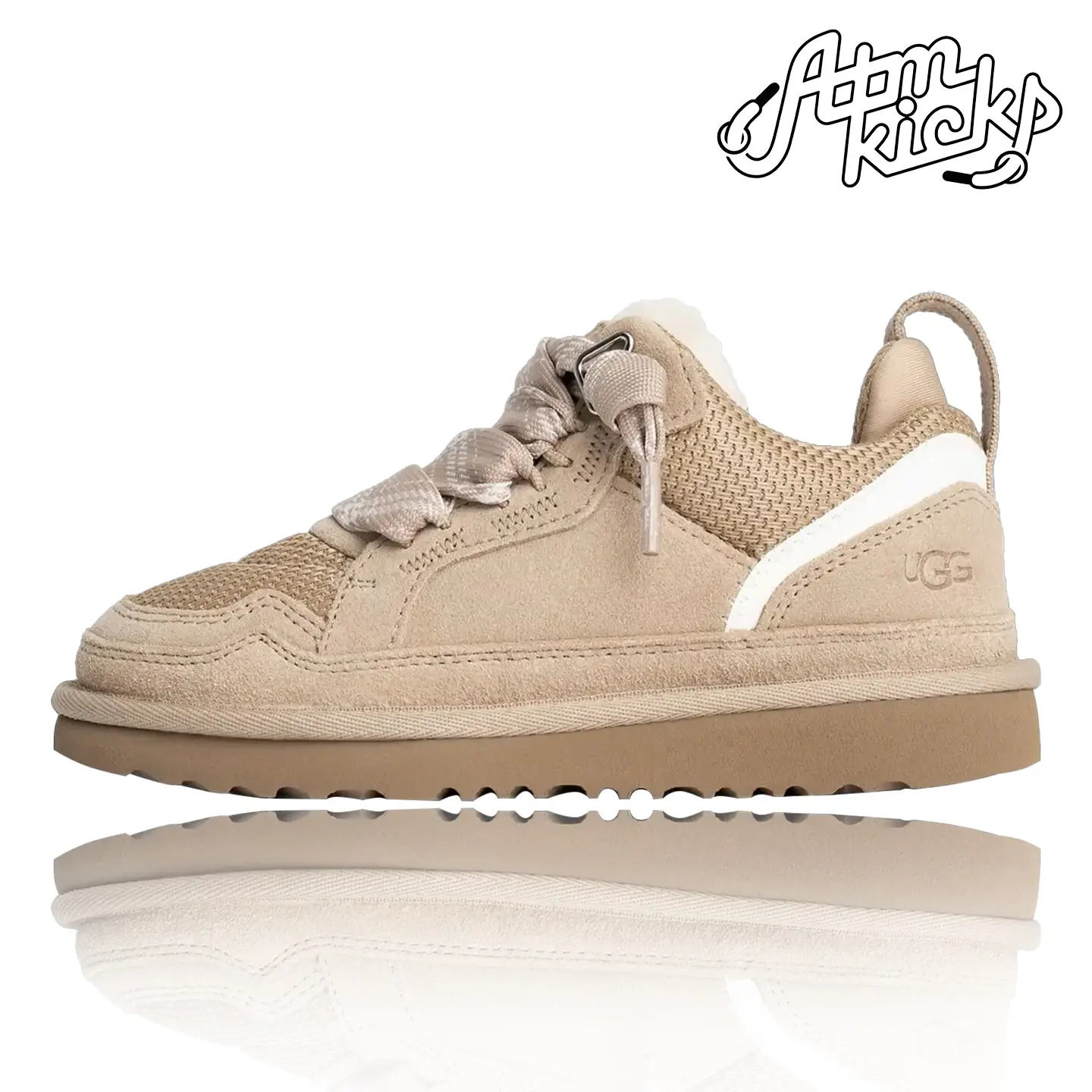 UGG Lowmel Sand Kids' Authentic Casual Trainers - Solid, Flat Heel (1 cm or Less), Round Toe, 1 Pair, Comfortable Walking Fashion Footwear, 100% Authenticity Guaranteed, Shipped Within 24 Hours (Style 1152410K-SAN)