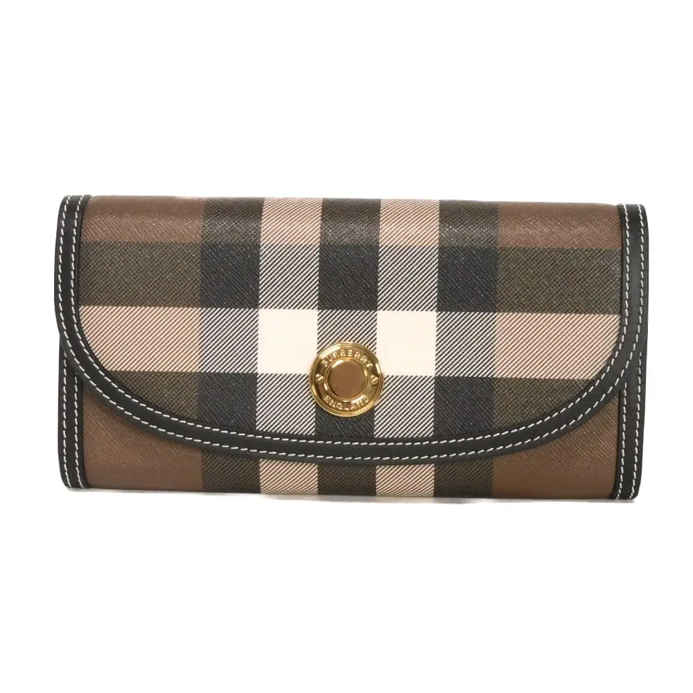 Pre-owned BURBERRY Calfskin Small Leather Goods Halton Check Long Wallet