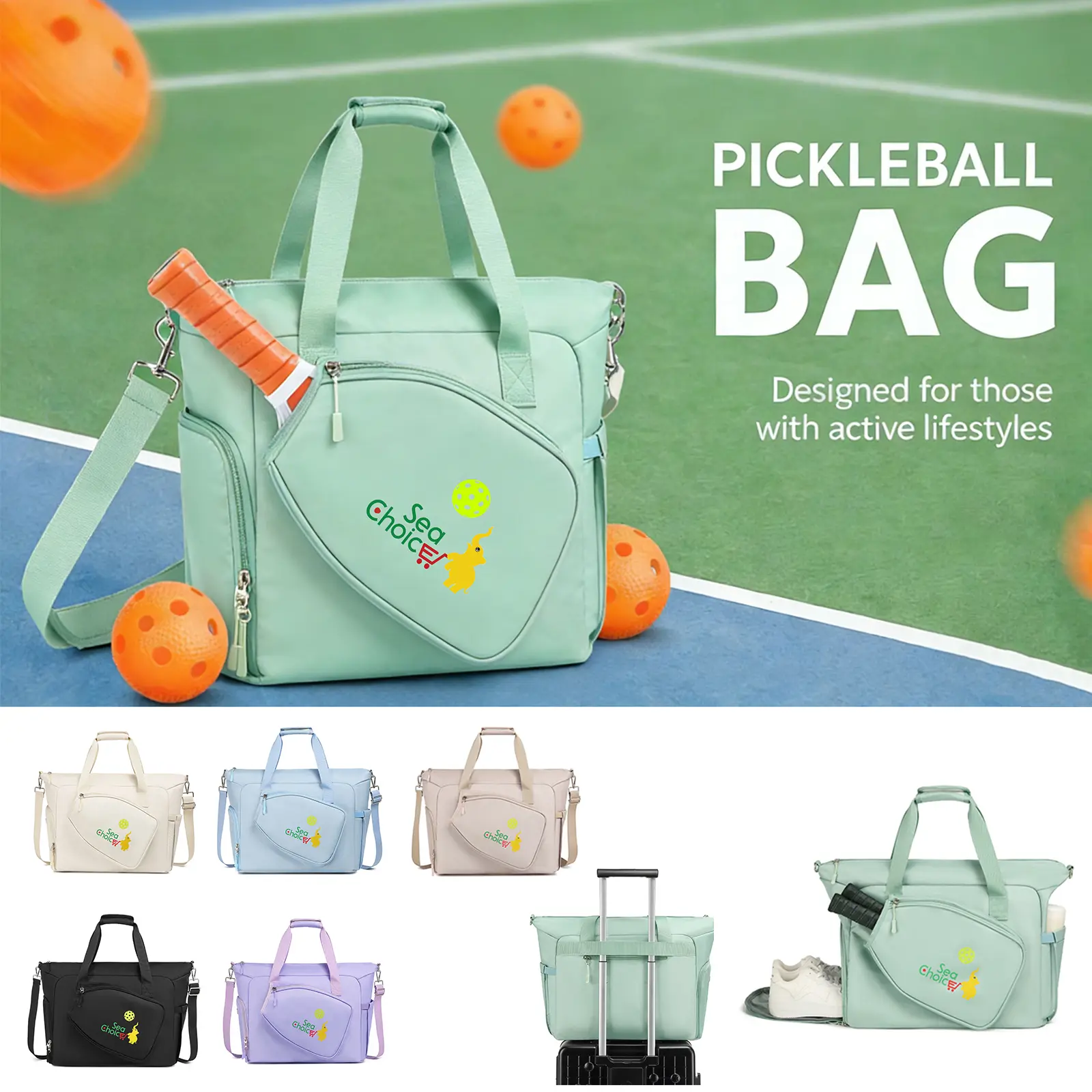 Pickleball Tote Bag with Shoe Compartment & Paddle Pocket