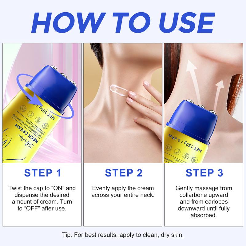 Zaidoc Neck Firming Cream 150g - Tighten & Lift for Crepey Skin, Deep Moisturizing, Cruelty-Free, Roller Massage Application, Fades Neck Lines, Firms & Repairs