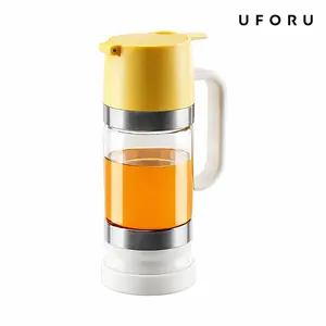 UFORU Glass Honey Dispenser, No-Drip Honey Jar with Comfortable Trigger Handle, Leak-Resistant Honey Container for Breakfast Table, Toast, Pancakes and Waffles