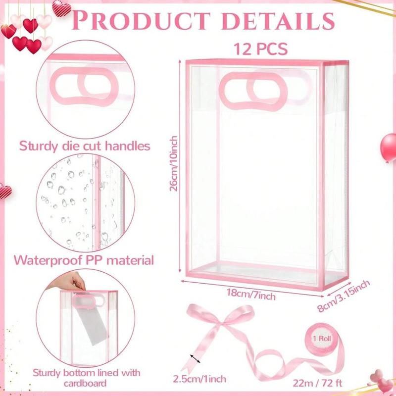 Transparent Gift Bags with Ribbon, Reusable PP Flower Pots for Weddings, Baby Showers, Birthdays, Graduations, 7x10x3.15 Inches ()