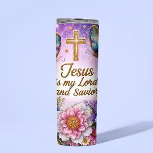 My Savior 20oz Double Wall Skinny Tumbler with "Jesus is my Lord and Savior" Design - Drinkware, Bottle Water Bottles Reusable Portable Washable Cup Mug Bottled