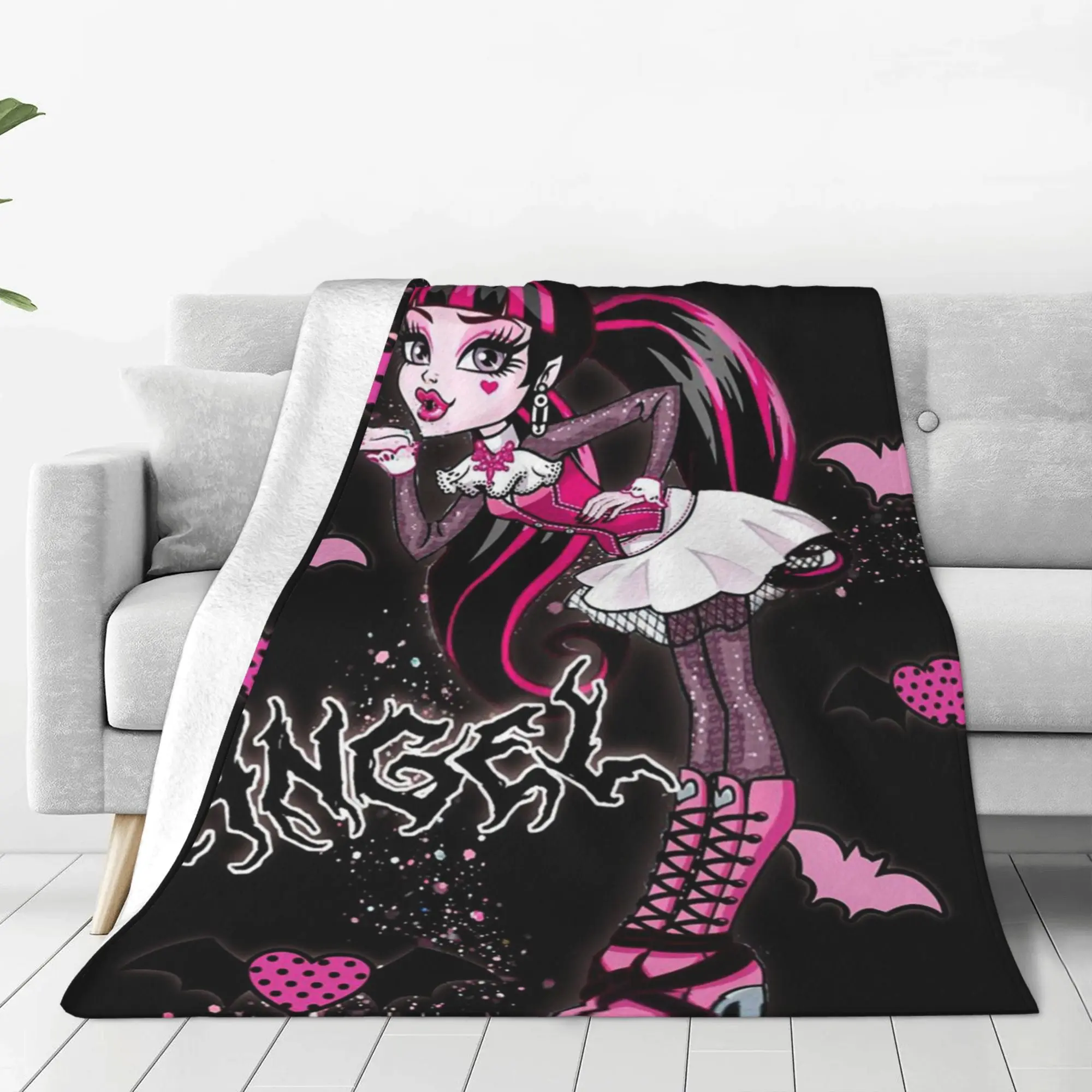 Monster High Draculaura Throw Blanket Super Soft Blankets Decor Flannel Blankets for Bed Sofa Cozy, Fuzzy and Lightweight