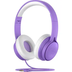 F-HPS05  Upgraded Headphones, Wired Headphones, 85dB Limited Volume On Ear Headphones, Portable Foldable Design, Stereo Sound Headsets for School/Tablet/Travel-Purple