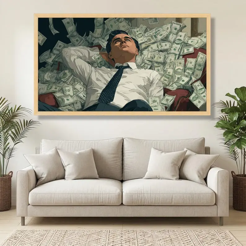 Success and Wealth Wall Art, Relaxing Businessman Money Financial Success Poster for Office Decor, Inspirational Modern Wall Art Print for Home Office Motivation Decor