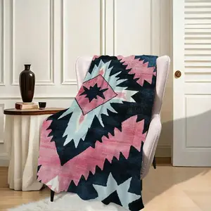 Luxurious Aztec Style Pink Flannel Throw Blanket - Soft, Double-Sided Comfortable for All Seasons, Suitable for Sofa, Bed, Office, and Travel - Perfect Gift for Christmas and Birthdays