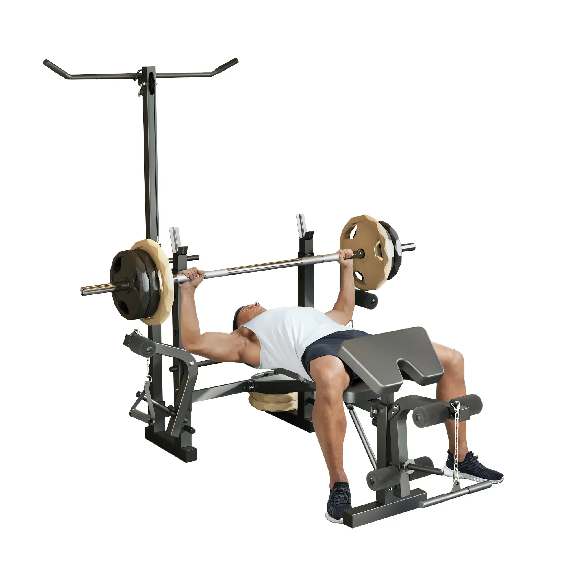 Adjustable Weight Bench Set, 900 LBS Load Capacity, 7-IN-1 Multi-Function Workout Station, Lat-Pull Down System, Barbell Holder, Preacher Curl Pad, for home gym strength training