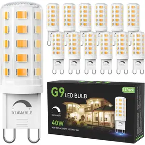 12 Pack Dimmable G9 LED Bulb 4W Equivalent 40 Watt, 3000K Soft Warm White, T4 G9 Bi-pin Base Halogen Replacement, G 9 Socket Light Bulb for Chandelier Wall Sconce, 120V No Flicker, 450LM
