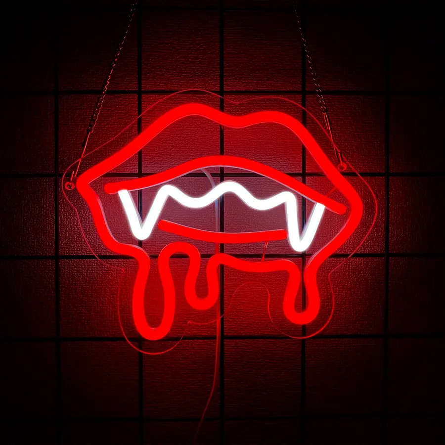 Vampire Fangs Neon Sign, Red Lips Light for Halloween Wall Decor, Horror Gothic Neon Sign for Bedroom, Bar, Vampire Theme Party Decorations, Led Neon Light, Decorative Lights, Led Neon Signs