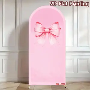 Pink Bow Arch Backdrop Cover Custom 2-Sided Soft Fabric for Wedding Girls' Birthday Party Baby Shower Decor Background