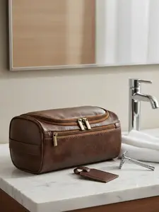 Men's Secure Fastening Travel Toiletry Bag, Waterproof PU Leather Compact Bag, Durable and Stylish Travel Organizer, Travel Essentials, Travel Cosmetic Bag for Gift, Sleek Organizer