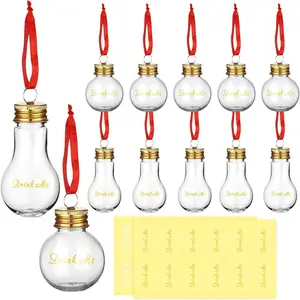 50ml Fillable Transparent Light Bulb Bottle With red rope Christmas Decoration Atmosphere Transparent PET Material Juice Bottle