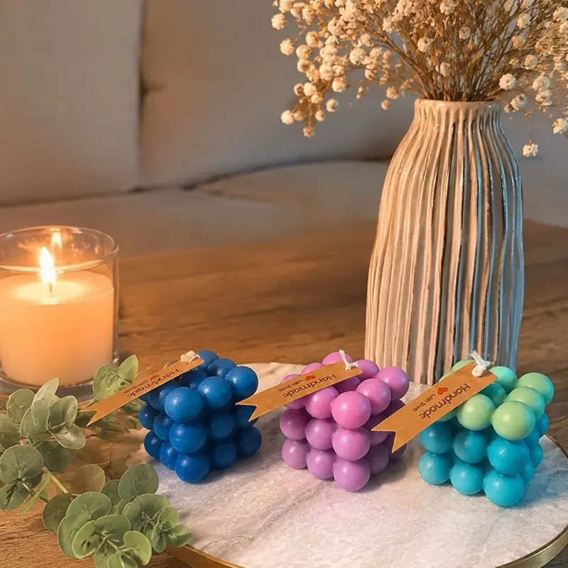 Color Symphony Collection Scented Bubble Cube Candle, 100% Soy Wax Home Decor Candle