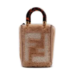 Pre-owned FENDI shearling Shoulder Bags Plexiglass FF Sunshine Mini Shopper Tote Bag (27291)