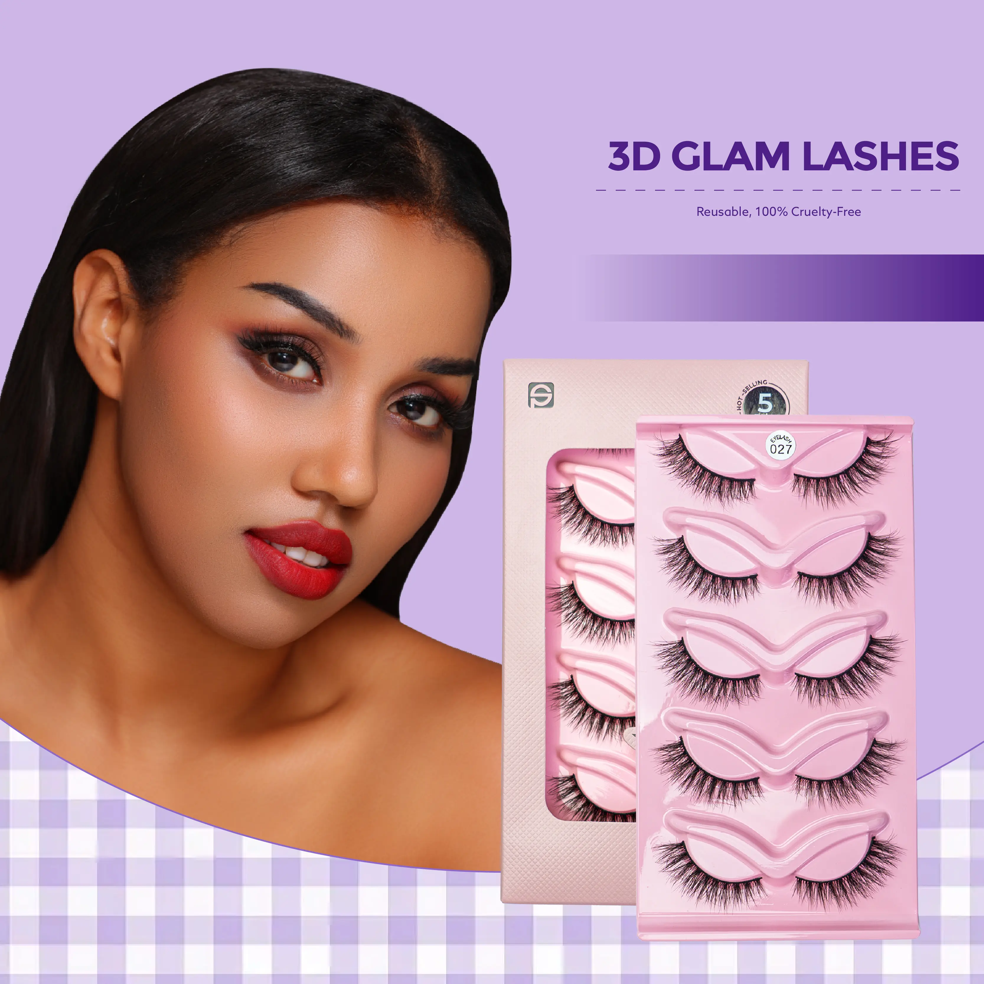 2pcs 3D Glam Lashes Bold D Curl Volume 5 Pairs Reusable Cruelty-Free for Makeup Use Enhance Your Natural Beauty - Cosmetic Eyelashes lash cluster box