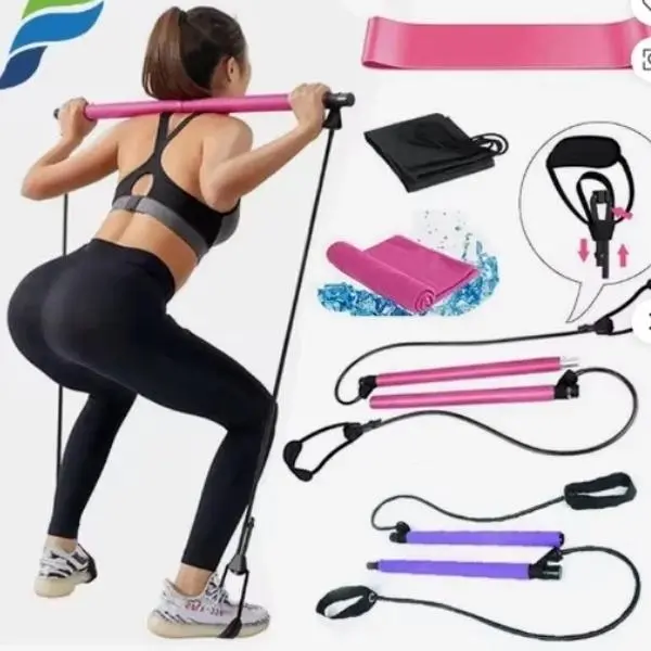 Adjustable Fitness Yoga Exercise Bodybuilding Pilates Bar Kit With Resistance Bands