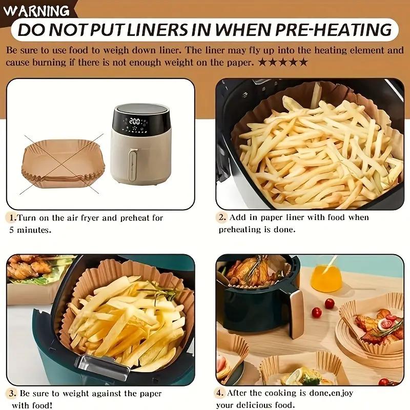 100 Pcs Parchment Paper for Air Fryer, Non-Stick Liners Square Free of Bleach, Microwave Safe