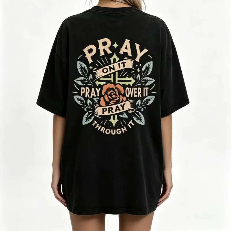 Women's Floral & Letter Print Drop Shoulder Tee, Casual Half Sleeve Round Neck T-shirt for Summer, Women's Top for Daily Wear Black Womenswear Tshirt