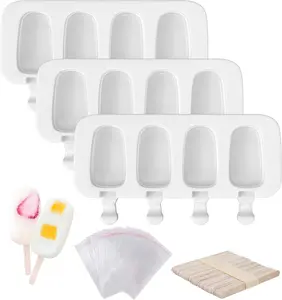 3Pcs 12 Cavities Silicone Popsicle & Ice Cake Pop Mold Maker Oval Set with 100 Wooden Sticks & 100 Self-adhesive Bags for DIY Cake and Ice Cream