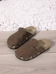 Minimalist Fashion Wide Fit Mules, Natural Cork Insole & Arch Support, Breathable PU Leather Sandals, Unisex Casual Footwear