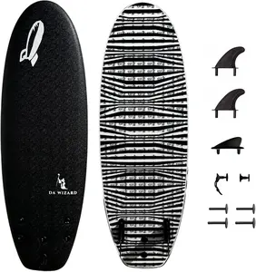 Rock-It 4'10" DA Wizard Performance Soft Top Surfboard, Mini Surfboard, Wave Pool Surfboard, River Surfboard (Black) Sea-Camo Zebra Striped Bottom