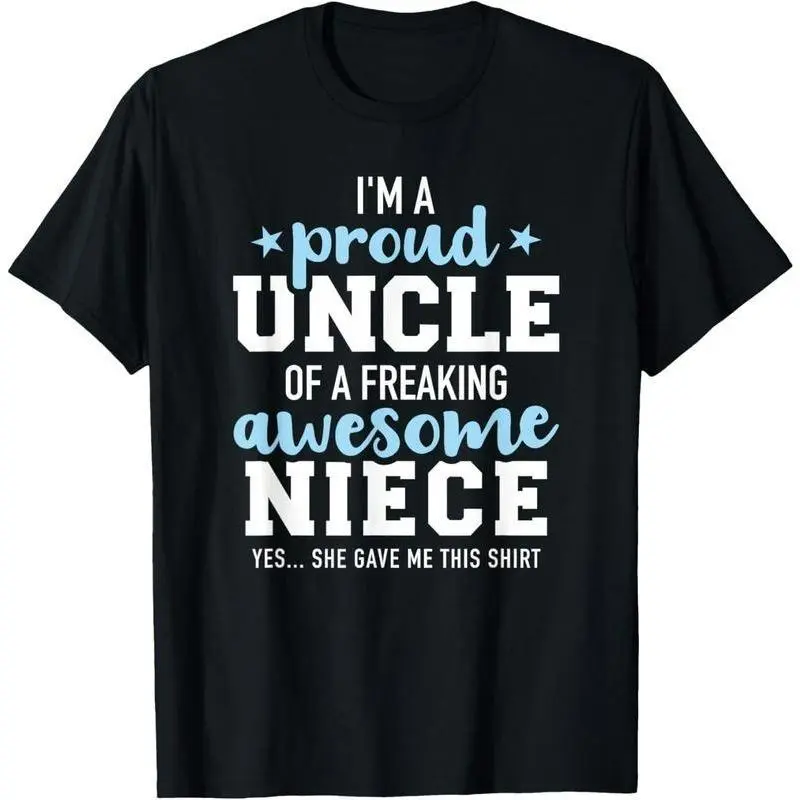Men's 'Proud Uncle' Graphic T-Shirt, Relaxed Fit Short Sleeve Round Neck Top in 100% Breathable Cotton