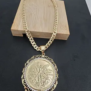 (AAA24)Centenario Miami Cuban Chain 20 & 24 Inches Available  14K Gold plated. Coin Pendant NecklaceCentenario Miami Cuban Chain 20 & 24 Inches Available  14K Gold plated. Coin Pendant Necklace