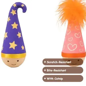 Fun Interactive Self-Balancing Cat Toy, Natural Wood, Catnip Inside, Feather on Top