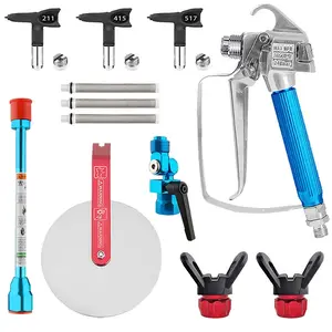 12-Piece Airless Paint Spray Gun Set, Paint Spraying Tool, 1 Airless Spray Gun, 1 180-Degree Swivel Joint, 3 Reversible Nozzles, 1 Round Disk Guard, 3 Spray Gun Filters, 2 Nozzle Bases, and 7.87-inch Extension Rod, for interior and exterior of houses