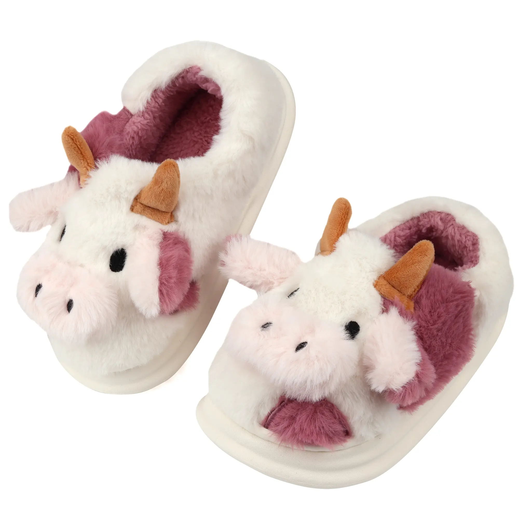 Cow Fur Slippers For Indoor Use, Cotton Slippers For Home Warmth, Thick Soled Plush Slippers For Home Use
