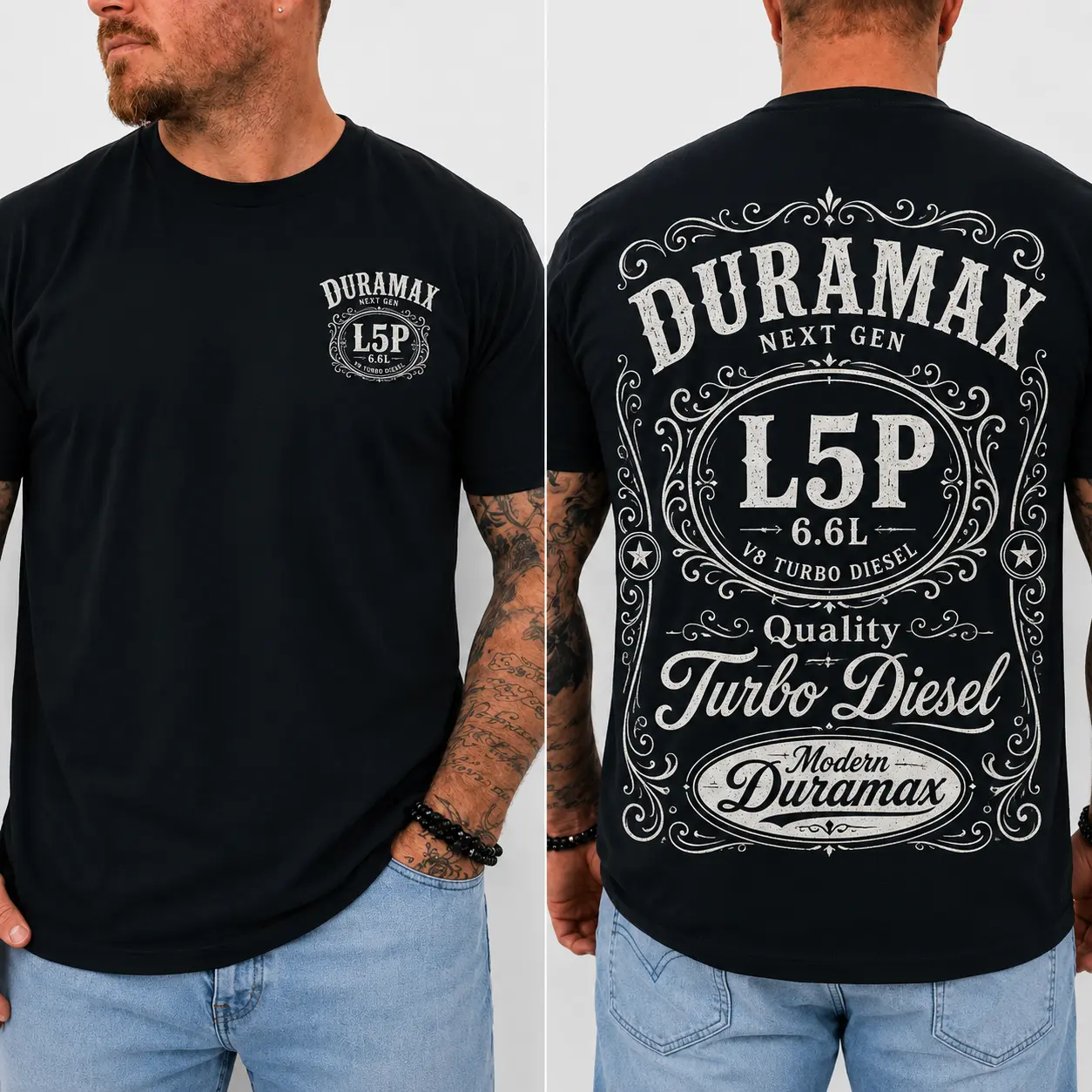 Duramax L5P Graphic Tee (Viral) 6.6L V8 Turbo Diesel Shirt 180g 100% Cotton Front & Back Print Truck T-Shirt Heavy Duty Diesel Engine Graphic Tee Unisex Casual Streetwear Short Sleeve Gift for Diesel Truck Fans TikTok Shop Deals