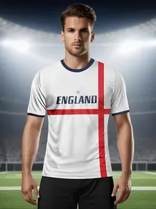 Men's England Flag Football Jersey, Soccer Jersey, Breathable Sports T-Shirt, Cross Design, Lightweight, Training, Match, Casual Wear