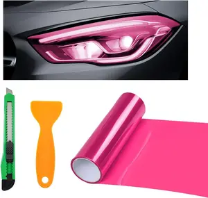 Tint Vinyl Film Sticker Sheet Roll for Car Headlight, 12×48 Inch Auto Taillight Vinyl Wrap Film, Self Adhesive Fog Light Vinyl Film with Squeeze & Cutter, Car Accessories (Pink)