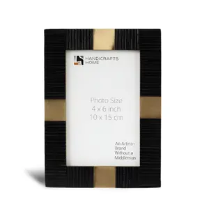 Handicraft Home Handmade Deco Picture Frame Resin & Brass Inlay Black in 3 sizes