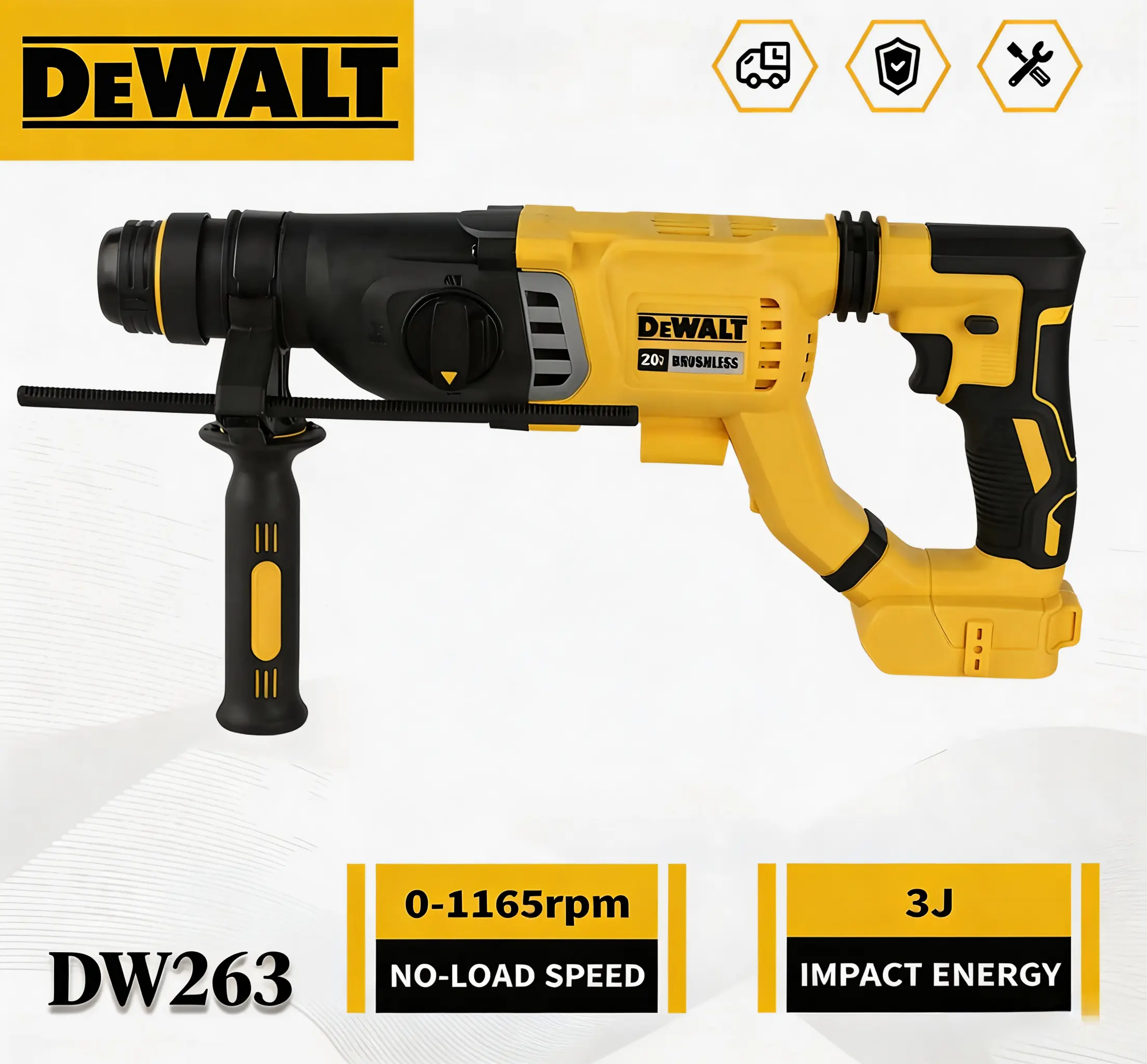 DeWalt DW263 3-Mode Rotary Hammer - Hand Tool for Concrete, Brick, Wood (Tools & Hardware Category)