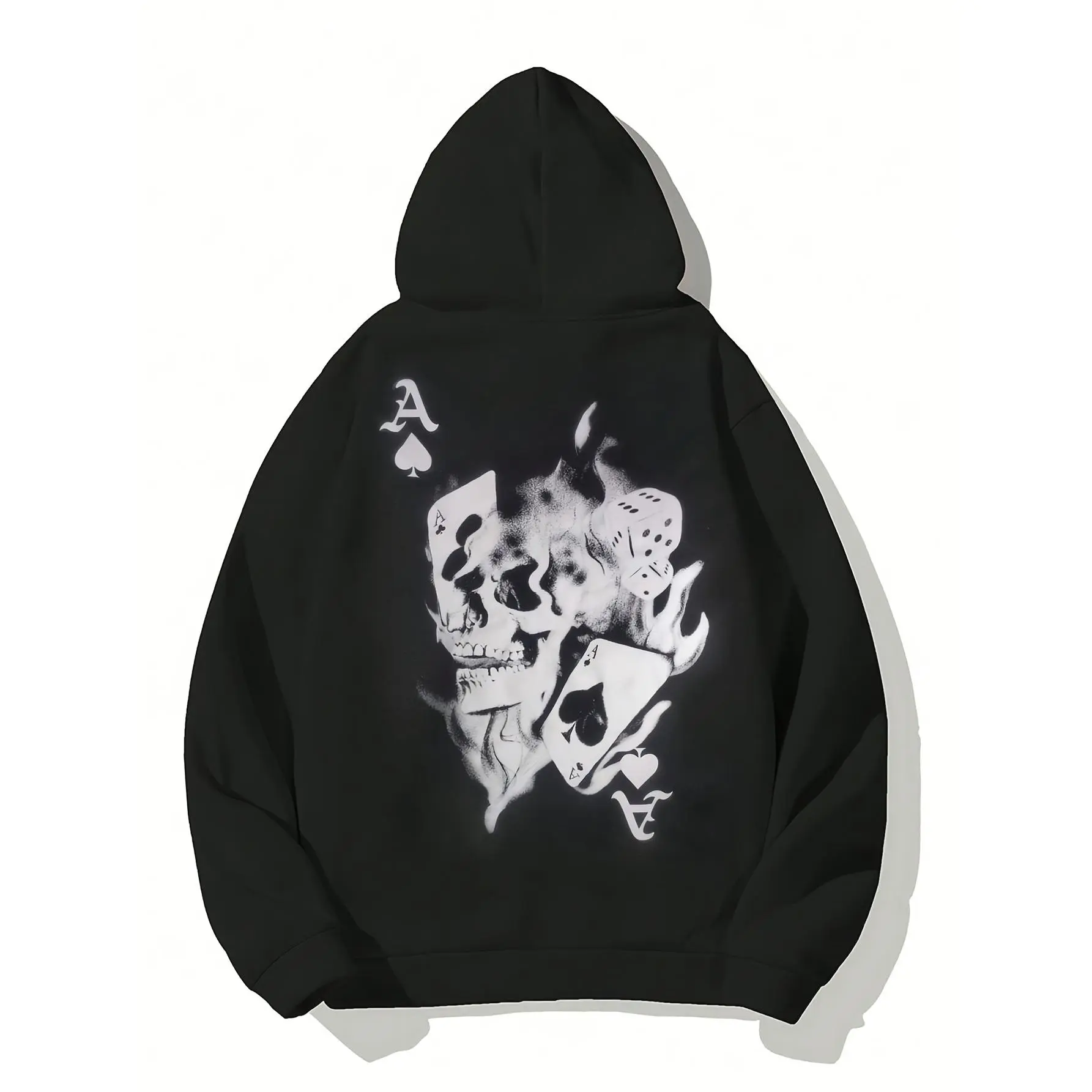 Men's Fitted Gothic Graphic Hoodie - Menswear Male Clothing Sweatshirt, Skull, Card-Dice, Black Ace of Spades Prints, Breathable Fabric, Casual Longsleeve Streetwear Pullover, Fall/Winter Essential, Sweatshirts, Gothic Printed Hoodie, Graphic Hoodies