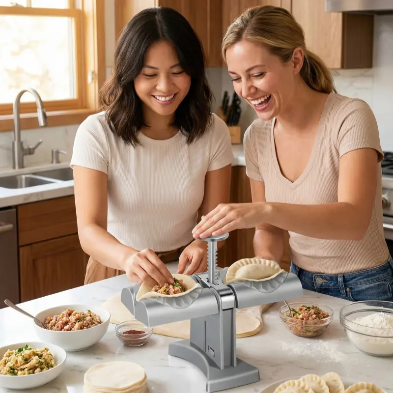 Automatic Dual-Head Dumpling Maker - Easy-Press Wrapper Mold Kitchen Accessories, 1-Second Perfect Dumplings Family Cooking Tool, Essential Gift for Mom, Gift for Friends, All Ages Home Supplies
