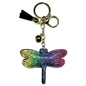DragonFly Bling Keychain, Rhinestone design, Tassel Decor Sport Keychain for Men, Women, Kids Bling Backpack Keyrings, Purse Charms, Sparkle Key Fob