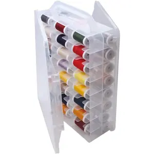 46 Grids Sewing Organizer, Double Sided Thread Box Storage, Portable Clear Plastic Organizer Box for Embroidery and Sewing Threads, Embroidery Floss, Crafts, Small Toys (Clear) Chemlliy