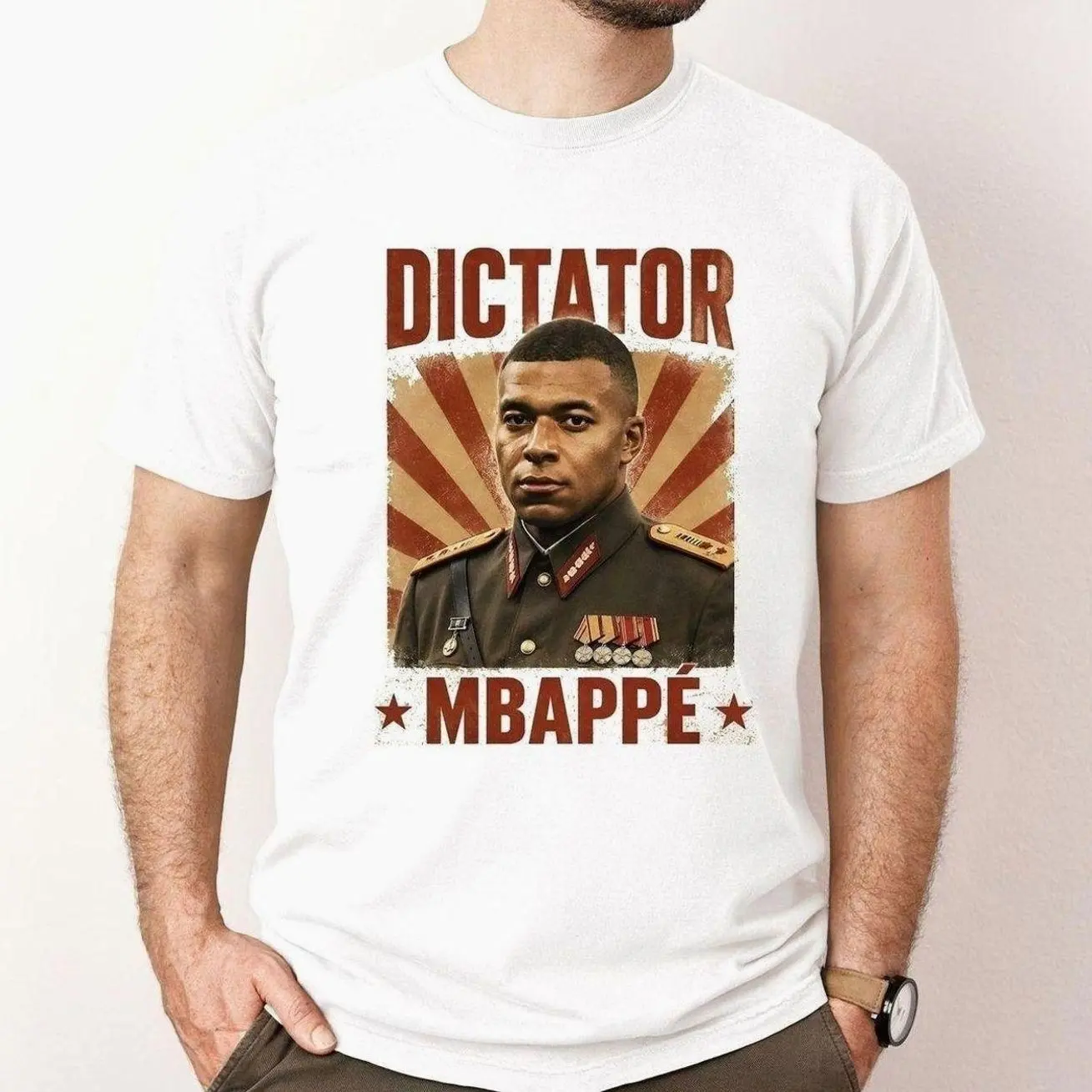 Dictator Mbappe Shirt, Kylian Mbappe Admiral General T-Shirt, Propaganda Style Football Graphic Tee, Unisex 6CN 6PM BO7 SFY