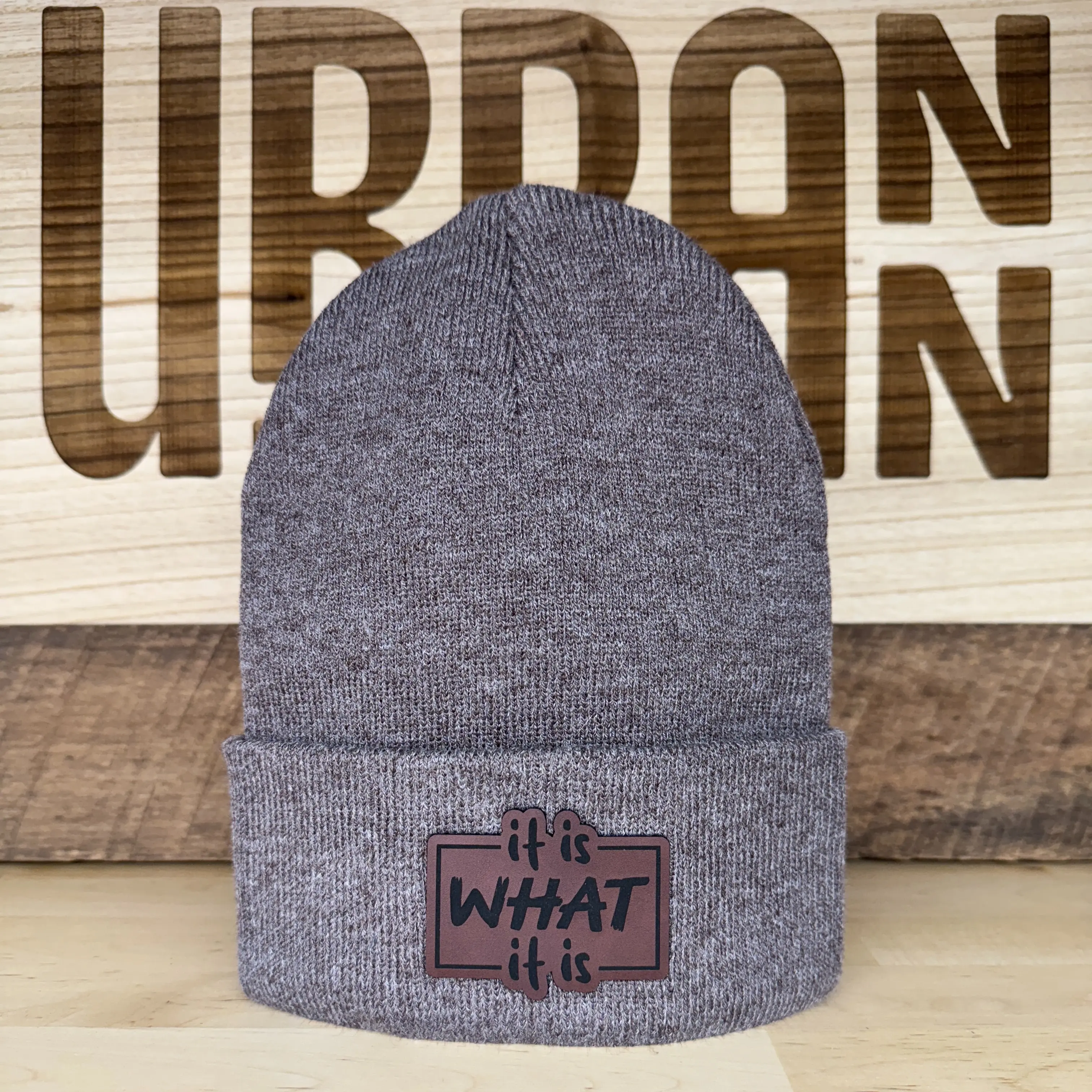 Heather Brown Beanie with Bourbon Patch