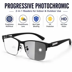 Photochromic Progressive Reading Glasses for Men Women, Multifocal Blue Light Blocking Readers, Light Adaptive HD Clear Eyewear for Reading Computer Outdoor