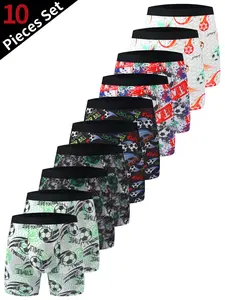 10 Pack Men's Soccer Print Stretch Boxer Briefs, Long Leg No Ride Up No Roll Legs, Moisture Wicking Quick Dry Breathable Cooling, Anti Chafe Tagless Stretch, Active Running Cycling Workout, Relaxed Fit Big&Tall Multipack Assorted Colors All Season