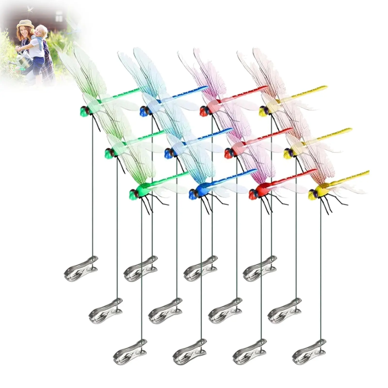 12 PCS Dragonfly Garden Decorations  ，Bug Repellent,Fake Dragonflies, Plastic Dragonflies for Garden Stakes Decor Yard Ornaments for Hat & Horse,Fly Scare Devices for Indoor OutdoorD